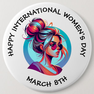 Happy International Women's Day March 8th Button