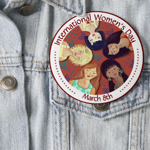 Happy International Women's Day Portrait Red Button