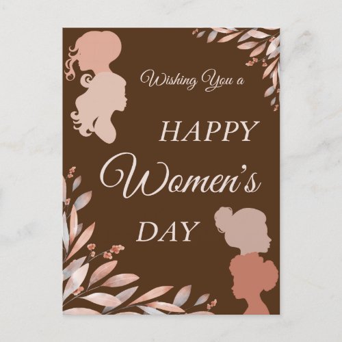 Happy International Womens Day Watercolor Foliage Postcard