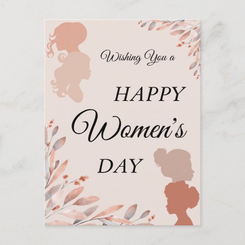 Happy International Womens Day Watercolor Foliage Postcard