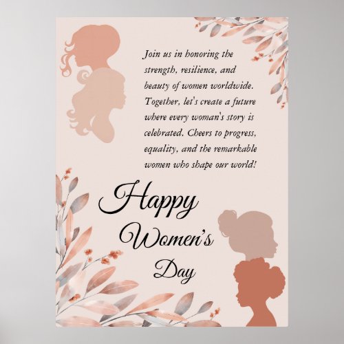 Happy International Womens Day Watercolor Foliage Poster