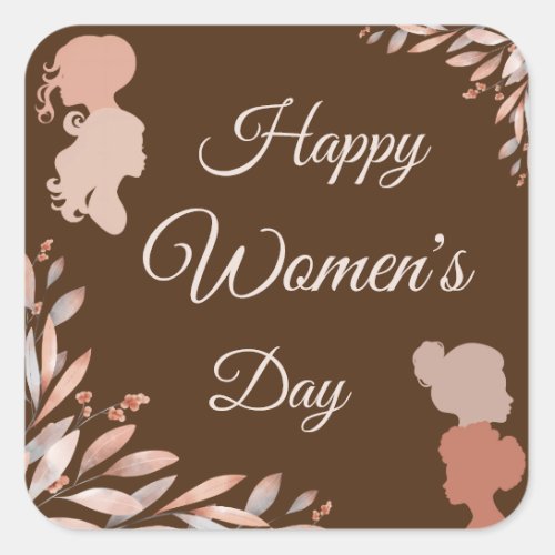 Happy International Womens Day Watercolor Foliage Square Sticker