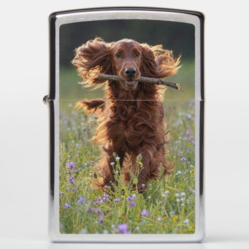 Happy Irish Setter in Wildflower Field Zippo Lighter