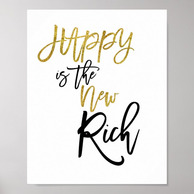 Happy Is The New Rich Quote Black/gold Poster (Front)
