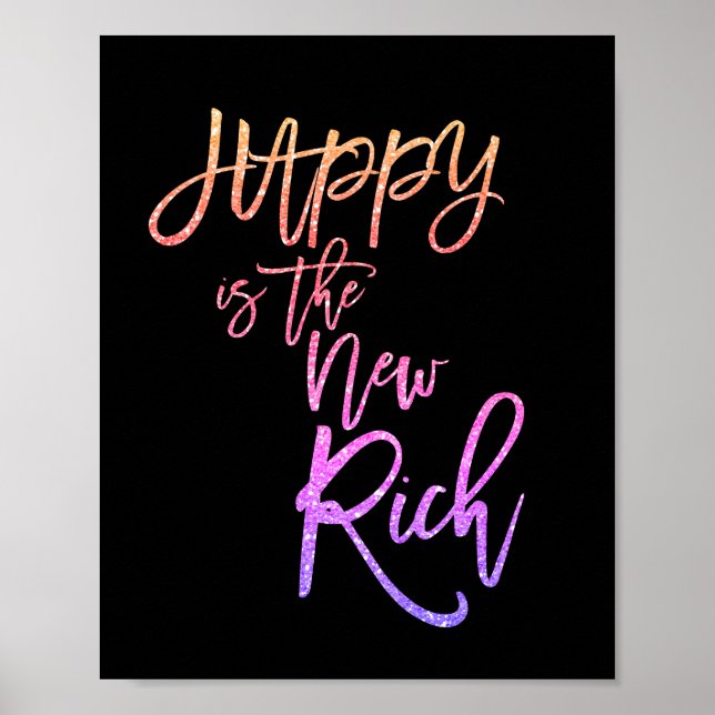 Happy Is The New Rich Quote pink/peach faux glitte Poster (Front)