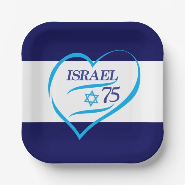 Happy Israel Independence Day Anniversary 75 Paper Plates (Front)