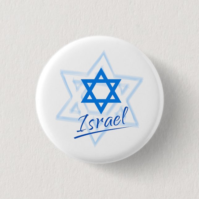 Happy Israel Independence Day Blue Star of David Button (Front)