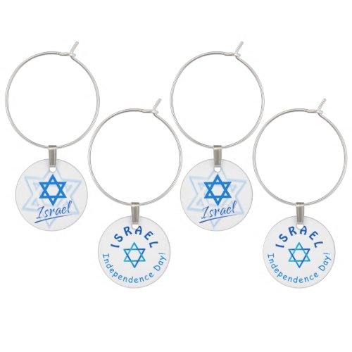 Happy Israel Independence Day Blue Star of David Wine Charm