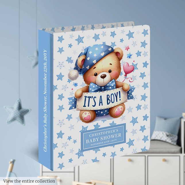 Happy It’s a boy binder for baby shower celebratio (Sweet teddy bear shower album to hold wishes, notes, and memories.)
