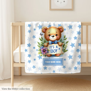 Happy It’s a Boy Blanket with Cute Teddy Bear Art