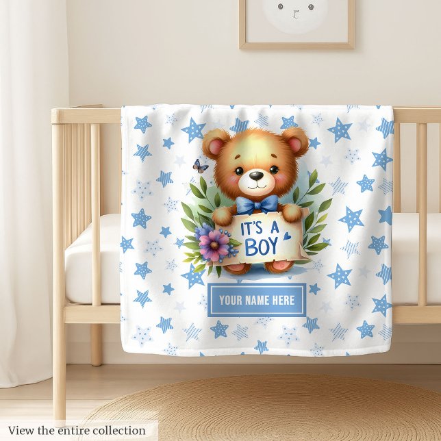 Happy It’s a Boy Blanket with Cute Teddy Bear Art (Happy It’s a Boy Blanket with Cute Teddy Bear Art)