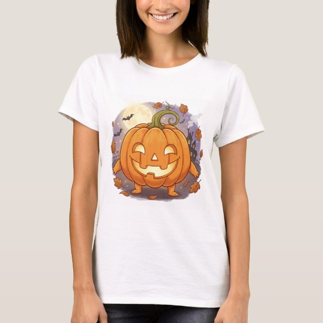 Happy Jack-O'-Lantern Cartoon Pumpkin T-Shirt (Front)