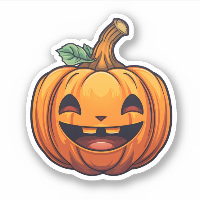 Happy Jack-O-Lantern Cute Halloween Orange Pumpkin Sticker (Front)