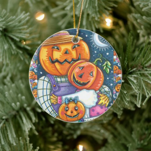 HAPPY JACK O LANTERN FAMILY COLORFUL AND CUTE CERAMIC ORNAMENT