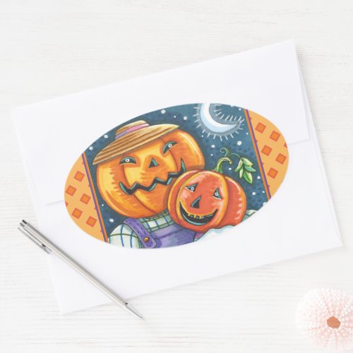 HAPPY JACK O LANTERN FAMILY COLORFUL AND CUTE OVAL STICKER