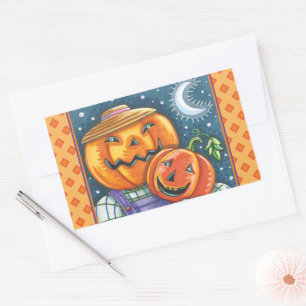 HAPPY JACK O LANTERN FAMILY, COLORFUL AND CUTE RECTANGULAR STICKER