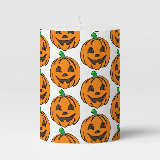 Happy Jack O Lantern Halloween Pattern Pillar Candle
