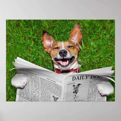 Happy Jack Russell Dog with Newspaper Poster