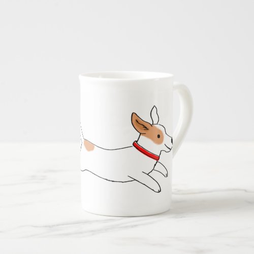 Happy Jack Russell Terrier Cartoon Dog Running Bone China Mug