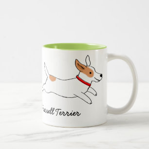 Happy Jack Russell Terrier Cartoon Dog Running Two-Tone Coffee Mug