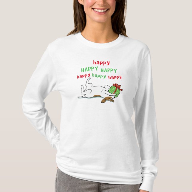 Happy Jack Russell Terrier Christmas Dog T-Shirt (Front)
