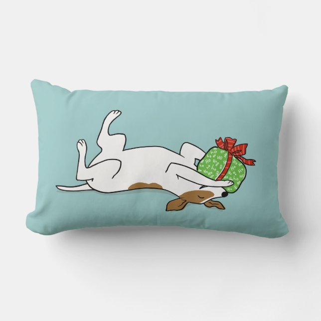 Happy Jack Russell Terrier with Christmas Gift Lumbar Pillow (Front)