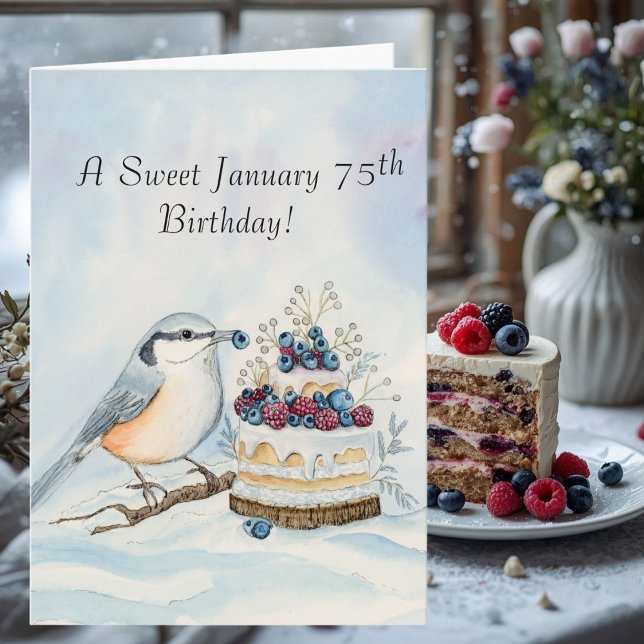 Happy January 75th Birthday Nuthatch Bird Card (Creator Uploaded)