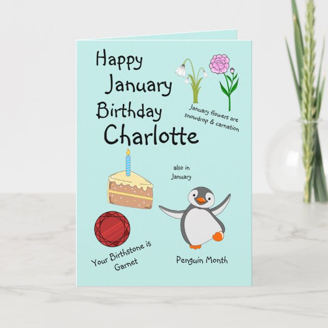 Happy January Birthday Folded Greeting Card (Front)