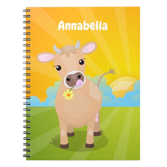 Happy jersey cow cartoon illustration notebook (Front)