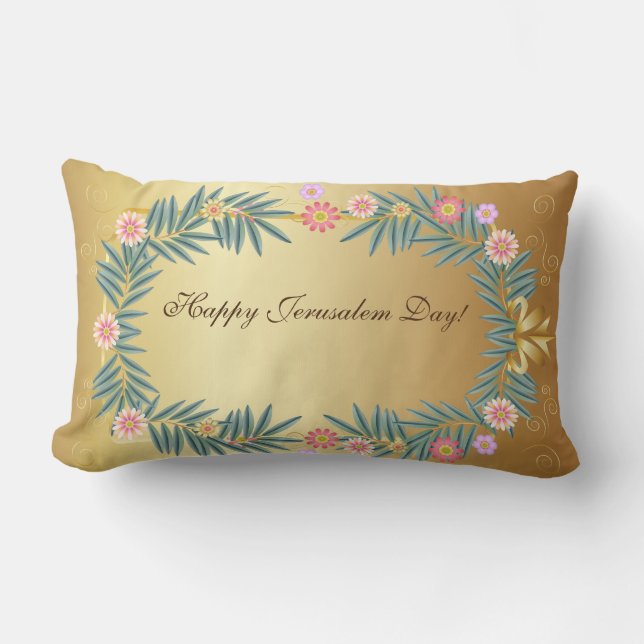Happy Jerusalem Day! Holiday Gold Decoration Lumbar Pillow (Front)