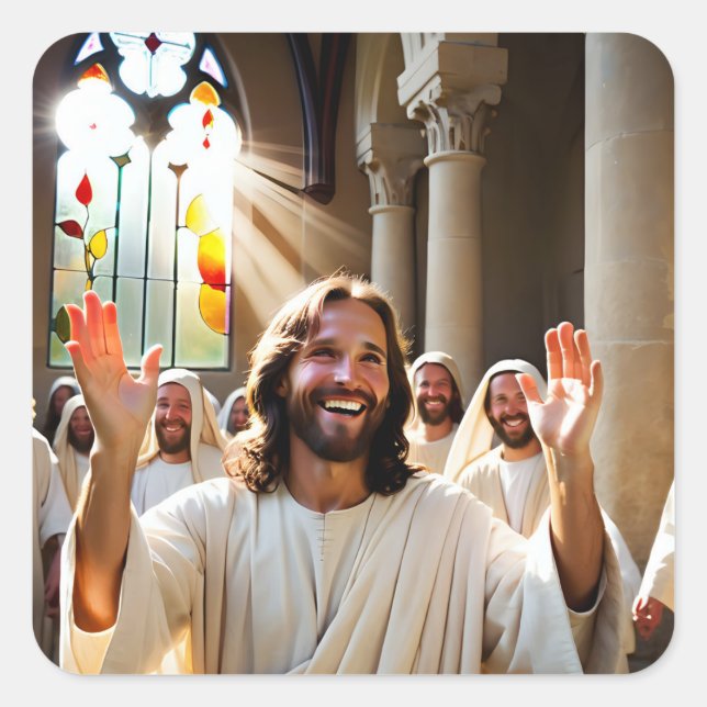 Happy Jesus Christ Square Sticker (Front)