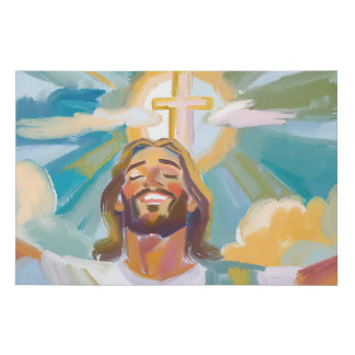 Happy Jesus with a Glowing Cross 36x24 Faux Canvas Print