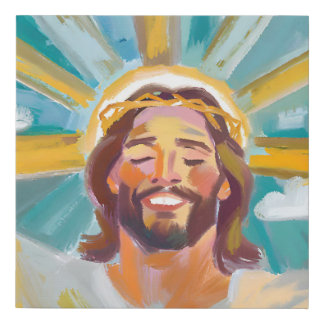 Happy Jesus with Crown of Thorns Faux Canvas Print