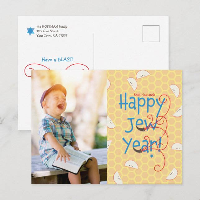 Happy Jew Year Rosh Hashanah Photo Card (Front/Back)