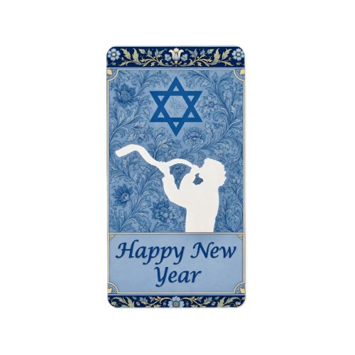 Happy Jewish New Year Shofar Greeting  Label