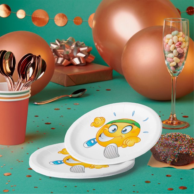 Happy Jogging Emoji Cartoon Runner Paper Plates (Creator Uploaded)
