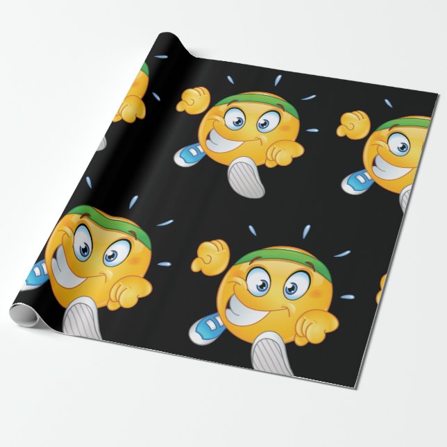 Happy Jogging Emoji Cartoon Runner Wrapping Paper (Unrolled)