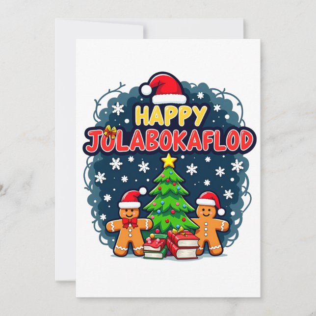 Happy Jolabokaflod Family Celebration Gift Holiday Card (Front)