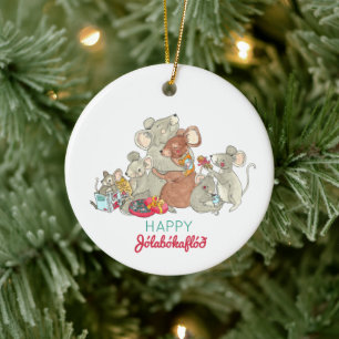 Happy Jolabokaflod Mouse Family Christmas Ceramic Ornament