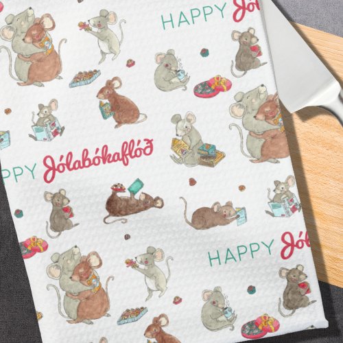 Happy Jolabokaflod Mouse Family Holiday Kitchen Towel
