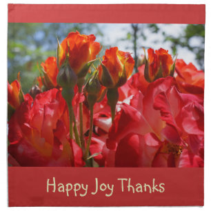 Happy Joy Thanks Cloth Napkins Red Roses