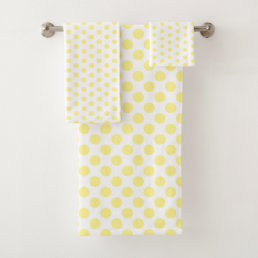 Happy Joyful Cheerful Yellow Polkadots on White Bath Towel Set