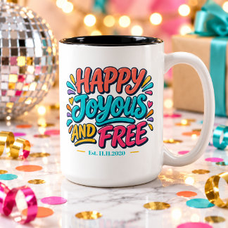 Happy Joyous and Free - Est Date for Recovery Two-Tone Coffee Mug