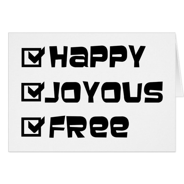 Happy Joyous Free Slogan Quote Fun Text Graphic Cards (Front Horizontal)