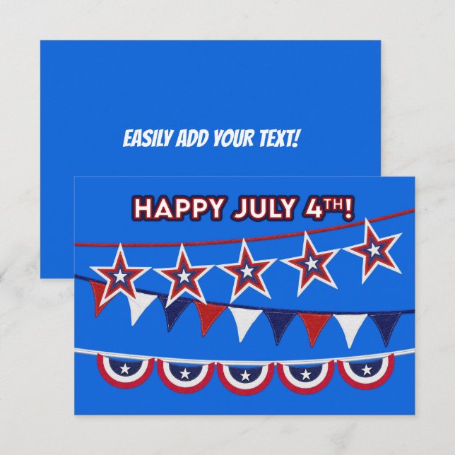Happy July 4th! Bright Red White and Blue Bunting  (Front/Back)