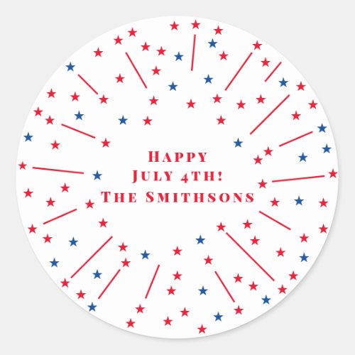 Happy July 4th Fireworks and Stars Custom Classic Round Sticker