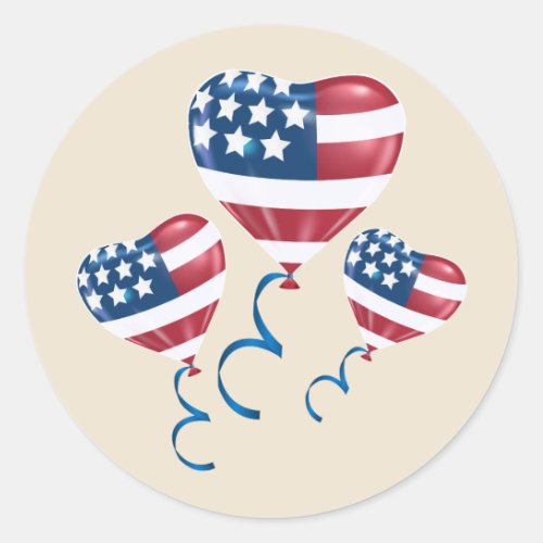 Happy July 4th heart balloons Classic Round Sticker