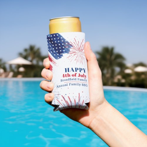 Happy July 4th Independence Day USA Family BBQ Seltzer Can Cooler