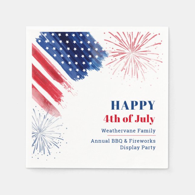 Happy July 4th Independence Day USA Family Paper Napkins (Front)