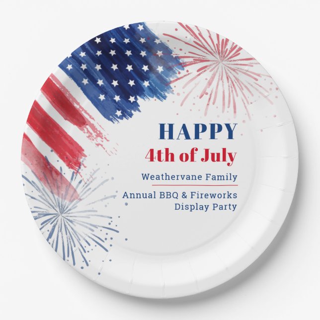 Happy July 4th Independence Day USA Family Reunion Paper Plates (Front)